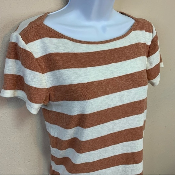 M Madewell Brick White Striped Knit Top Short Sleeve Stretch Medium Sweater Top - Picture 4 of 9